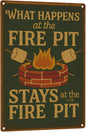 Funny Firepit Metal Sign - "What Happens at the Firepit" Outdoor Wall Decor for Patio, BBQ, Grill, or Campsite - Great Gift for Campers & Dads - 8" x 12"