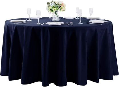 132 inch Round Tablecloth Washable Polyester Table Cloth Decorative Table Cover for Wedding Party Dining Banquet（132 inch,Navy）