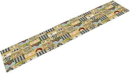 Farmhouse Animals Table Runner,Rustic Cabin Pig Chicken Cow Sunflowers Geometric Grids Burlap for Hotel Indoors Outdoor Dining Room Kitchen Holiday Party, 13x60in