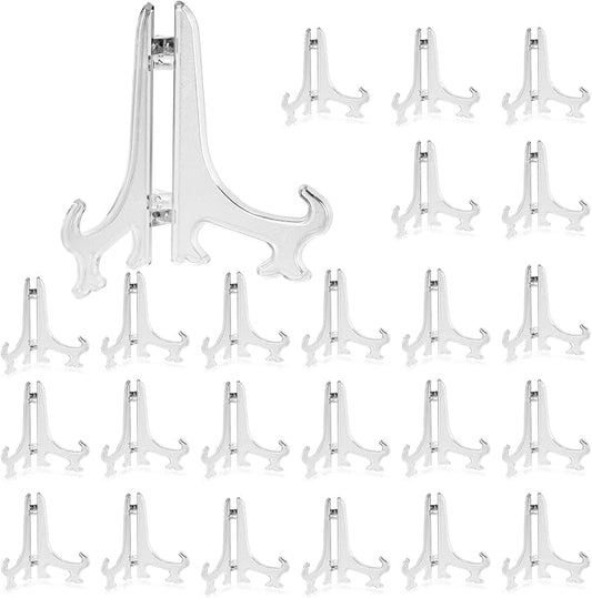 Juvale Clear Mini Easels for Place Cards - 4-Inch Clear Plastic, Pack of 24 - Easels for Pictures - Picture Holders for Tables