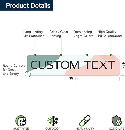 Custom Sign, Custom Street Sign, 11 Font Colors, 13 Font Styles, 4 Hole Options, 22 Sizes, 4x18 Inches, Rust Free DiBound, Fade Resistant, Made in USA by My Sign Center (Minimalist)