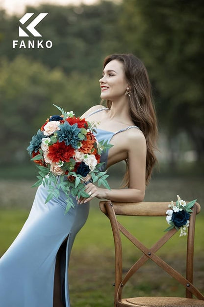 FANKO Rose Artificial Flowers Combo for DIY, Dusty Fake Rose Artificial Silk Flowers with Greenery, Real Looking Artificial Faux Flowers for Wedding, Table Decoration, Centerpieces, Party, Home Décor