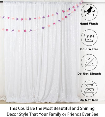 ShinyBeauty Sequin Backdrop White 4x8FT Sequin Fabric Backdrop Shimmer for Photograph Wedding,8FT White Glitter Curtain for Baby Birthday Background