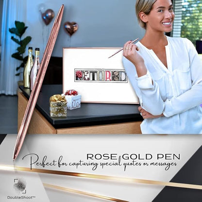 Framed Rose Gold Retirement Decorations Guest Book 12"x16" for Women - Happy Retirement Party Decorations - including Rose Gold Pen & Acrylic Glass - Unique Retired Gift