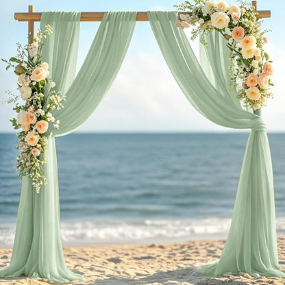 Sage Green Elegant Arch Draping Fabric 2 Panels Outdoor 29" × 20Ft Sheer Chiffon Curtain Drapes for Fall Wedding Ceremony Birthday Party Garden Brunch 2 Panels