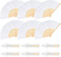6 Pieces White Hand Held Bamboo Folding Fans Foldable Paper Fans Handheld for Women Girls Wedding DIY Decoration Church Home Party Favors Summer