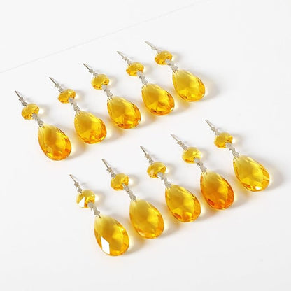 10pcs Crystal Prisms Chandelier Yellow Ornament Pendants Rainbow Maker 38mm Drop Prism Hanging Prisms for Wedding Party Chrismtmas Decoration DIY Jewelry