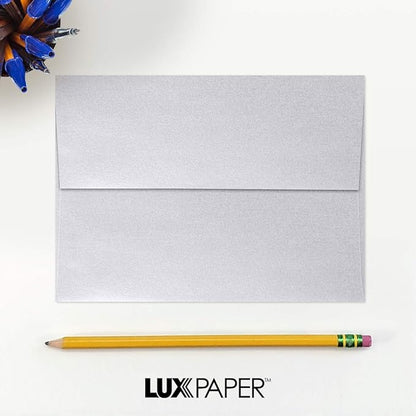 LUXPaper A7 Invitation Envelopes | Peel & Press | 5 1/4" x 7 1/4" | Silver Metallic | 80lb. Text | 50 Qty