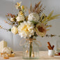 LESING Dahlia Flower Aritificial Flower with Vase Fake Silk Flowers in Glass Vase Faux Rose Flowers Arrangement for Home Office Table Centerpiece Decoration (White)