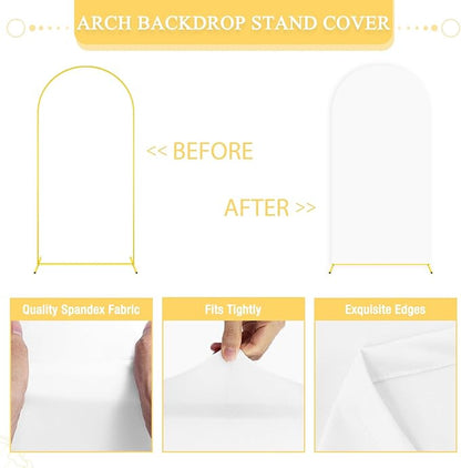 Metal Arch Backdrop Stand and White Wedding Arch Cover Set 7.2FT 6.6FT 6FT Wedding Arched Frame Balloon Arch Backdrop Stand with Spandex Arched Covers for Baby Shower Bridal Banquet Decor