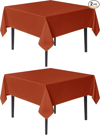sancua Thanksgiving Square Tablecloths 60x60 Inch Rust, 2 Pack Fabric Fall Table Cloth for Square or Round Tables, Burnt Orange Washable Polyester Table Cover for Dinner, Holiday Party, Display Tables