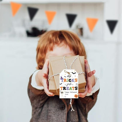 Aukolass 50pcs Trick Or Treat Favor Tags, Happy Halloween Day Gift Tags and Gift Wrapping Decoration(Treats)