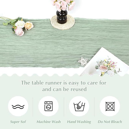 Sage Green Cheesecloth Table Runner -21*120Inch Long Boho Wedding Table Decor, Rustic Gauze Fabric Runner for Bridal Showers, Baby Showers & Parties (Sheer, Lightweight, Wrinkled Design)