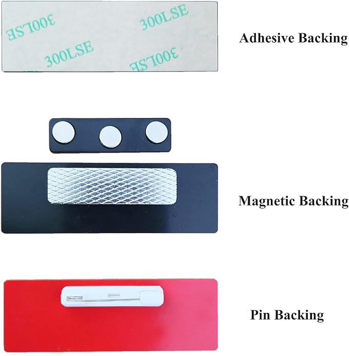 Custom Engraved Name Tag Badges for Business, Personalized Identification with Pin, Magnetic, Adhesive, or Blank Backing, 1.5"x3", White/Red Text