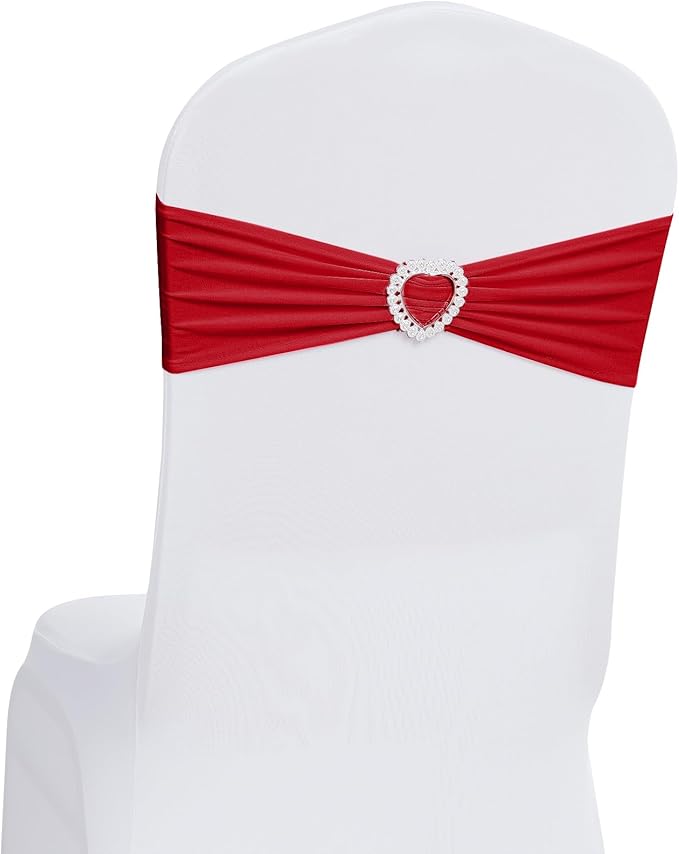 Howhic Pack of 30 Spandex Chair Sashes Bows Stretch Chair Cover Band with Buckle Slider Universal Elastic Chair Ties for Wedding Banquet Party Event Decoration (Ruby)