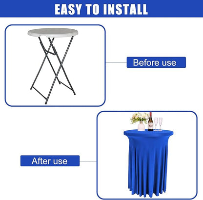 6 Pack Round Cocktail Tablecloth 32"x 43" Spandex Cocktail Table Skirt, Washable Stretch Fitted Table Covers for High Top Bar,Wedding,Party,Events (Royal Blue)