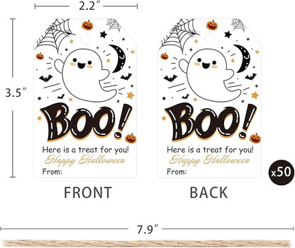 Aukolass 50Pcs Boo Gift Tags, Halloween Treat Tag for Spooky Ghost Party Favor and Gift Wrapping Decoration (Boo)
