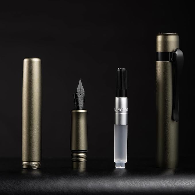 Hongdian M2 Black Forest Mini Fountain Pen, Fine Soft Nib & Sleek Shape Aluminium Short Pocket Travel Pen (Caramel Brown)