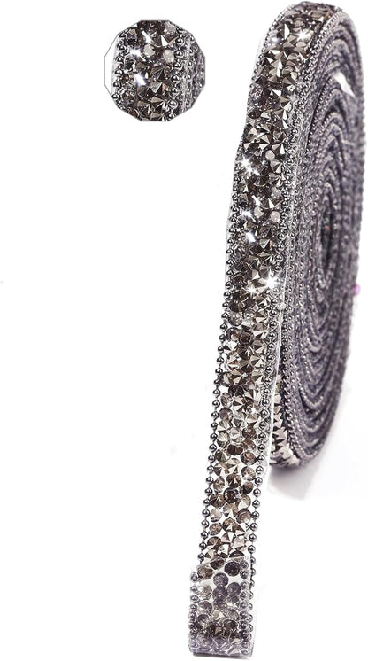 Rhinestone Ribbon 6 Yards Self Adhesive Rhinestone Strips Diamond Ribbon Sticker Crystal Roll Glitter Bling Rhinestones Tape for Crafting DIY Art Decoration (Jet Hematite,0.4 Inch)