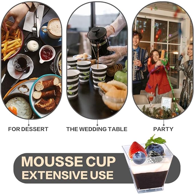 Oomcu 100 Pack 2oz Small Square Clear Plastic Dessert Cups – Mini Disposable Tumbler Cups for Ice Cream,Yogurt, Pudding, Chocolate, Mousse, Candies, Appetizers,Snack, Parfait, Charcuterie, Party