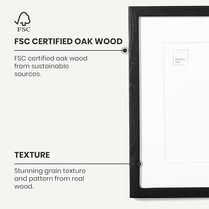 Opposite Wall - 12x16 in - Black Solid Oak Wood Picture Frame - Lightweight, Versatile & Shatterproof - Wall Hanging Poster or Photo Frame - Wall Decor for Office, Gallery & Home - 2 Pack