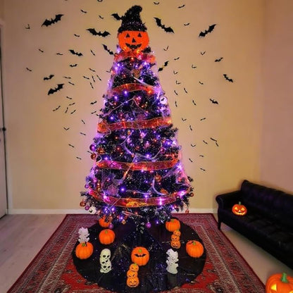 YEGUO 66ft 200 LED Orange and Purple Halloween Lights Outdoor Waterproof, Green Wire Christmas String Lights Indoor, 8 Modes Twinkle Tree Lights Plug in with Timer Memory
