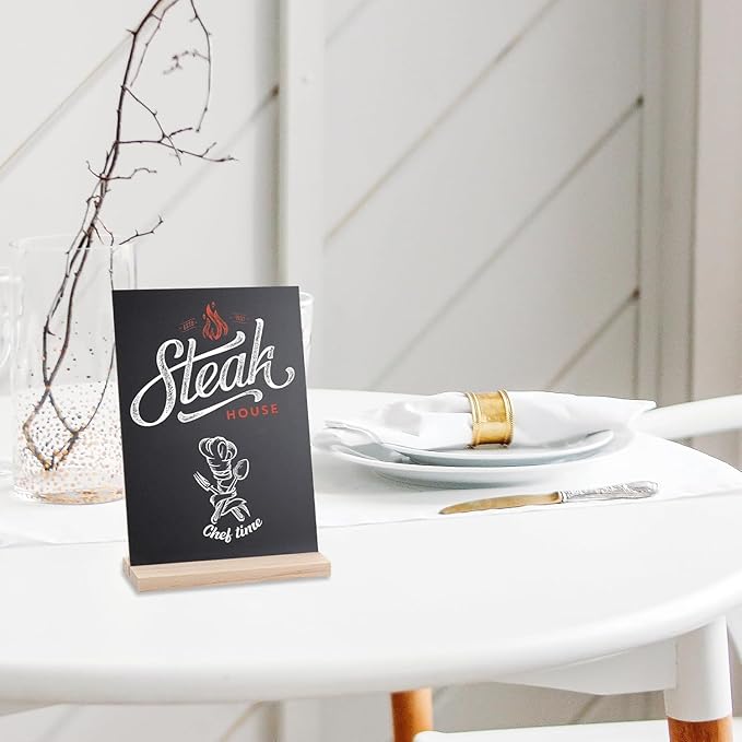 Small Chalkboard Signs, Double Side 6 x 9 Inch Wooden Tabletop Chalkboard Sign with Base Stands - Set of 6, Decorative Mini Table Signs Message Chalk Board Sign for Kitchen Wedding Bar and Restaurant