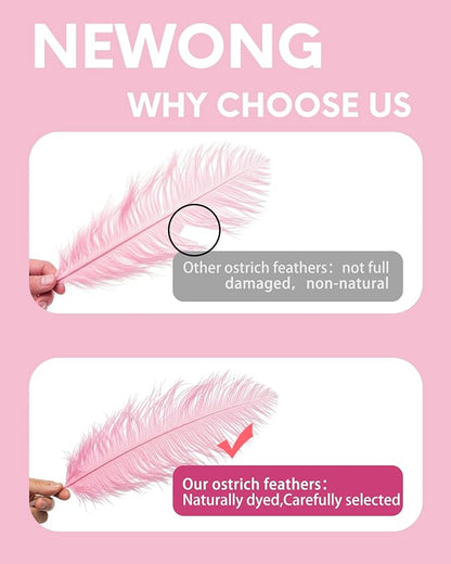 NEWONG 30pcs Light Pink Ostrich Feathers Natural Bulk 11-14inch(28-35cm) Vase Craft Wedding Home Party Centerpieces Christmas Day Decoration