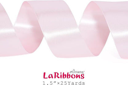 LaRibbons Pink Satin Ribbon 1 1/2 Inch 25 Yards Double Faced Light Pink Silk Ribbon for Flower Bouquet Crafts Gift Wrapping Wedding Party Babyshower Decoration