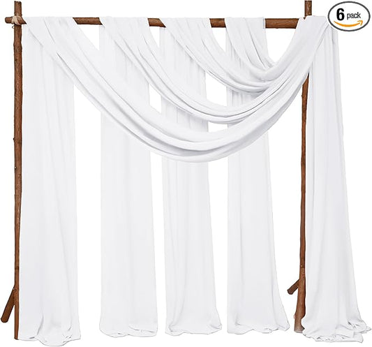 6 Panels White Wedding Arch Drapery 28" x 20Ft Weddings Arch Draping Fabric Chiffon Fabric Drape Sheer Backdrop Curtain for Wedding Party Swag Ceremony Birthday Arbor Drapery Reception Ceiling Décor