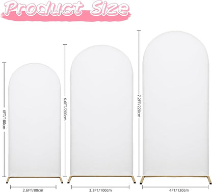 Wedding Arch Covers Arch Backdrop Cover Arch Stand Covers 7.2FT 6.6FT 6FT Set of 3 Arch Cover Spandex Fabric Stretchy Backdrop for Wedding Birthday Party Decoration Baby Shower (White, Cover Only)