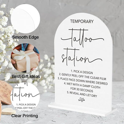Wedding Tattoo Sign Temporary Tattoo Station Sign for Wedding Engagement Bridal Shower Bachelor Party Tattoo Bar Acrylic sign for Table Desk