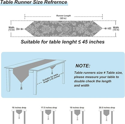 HeMiaor Elegant Table Runner Thick Chenille and with Delicate Tassel for Daily Classic Decoration Light Blue Gorgeous Flower Pattern 13x60 Long