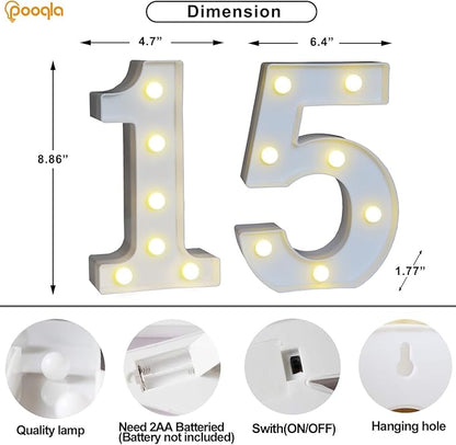 Pooqla 15th Birthday Decorations for Girls Boys, 35 Colors LED Light Up Numbers with Remote, Multicolor Marquee Numbers 15 Sign for Teen Party Anniversary Wedding Decor 15th Birthday Gift, Number 15