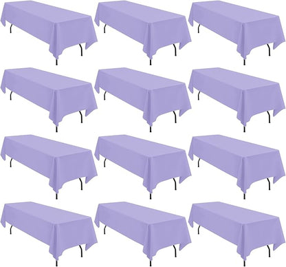 12 Pack 60 x 102 Inch Rectangle Tablecloth Lavender Polyester Tablecloth for 6 Feet Rectangle Tables,Washable Fabric Table Cloth for Wedding Dining Table Buffet Parties Camping