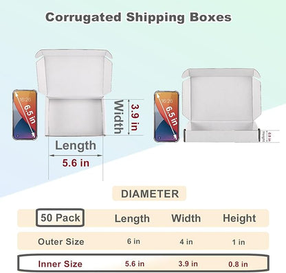 MEBRUDY 6x4x1 Inches Shipping Boxes Pack of 50, Small Corrugated Cardboard Box for Mailing Mailer Packing, White