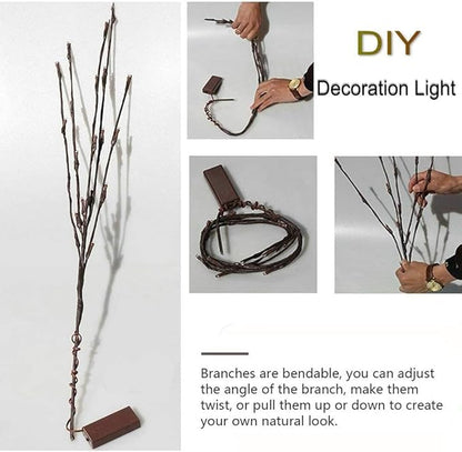 DK177 2 Pack Led Branch Light Battery Operated Lighted Branch Vase Filler Willow Tree Artificial Little Twig Power Brown 30 Inch 20 LED for Home Outdoor Indoor Romantic Decoration, White Light