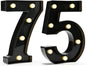 Pooqla Decorative Led Light Up Number Letters, Black Plastic Marquee Number Lights Sign for 75th Birthday Party Wedding Decor Battery Operated Black Decoration 75