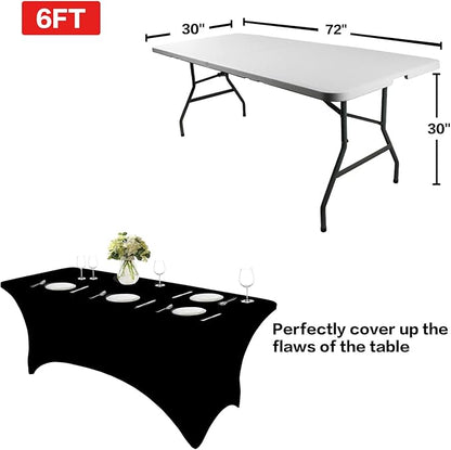 IVAPUPU 6FT Spring Table Cloth for Rectangular Fitted Events Stretch Black Table Covers Washable Cover Spandex Tablecloth Protector for Party, Wedding, Cocktail, Banquet, Festival