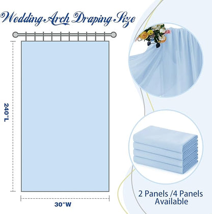 SiinvdaBZX 2 Panels Wedding Arch Draping Fabric 30" x 20Ft Light Blue Sheer Chiffon Fabric Outdoor Extra Long Decorative Drapery for Party Ceremony Ceiling Curtain Backdrop