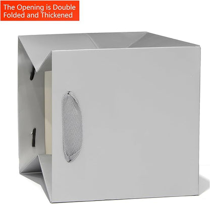 Silver Gray Square Gift Bag 12 in Paper Gift Box Large Square Bottom Kraft Paper Bags with Handles for Party Favor, Birthday Gift Bags (Silver Grey, 12 x 12 x 12 in, 10 CT)