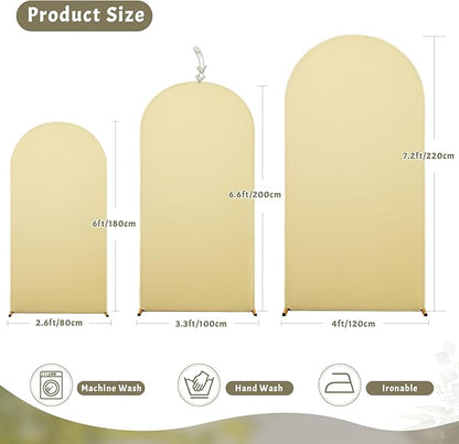 6.6FT Beige Arch Backdrop Cover - Polyester Fitted Wedding Arch Stand Covers Round Top Chiara Arch Backdrop Cover for Birthday Party Banquet Photo Background Decoration