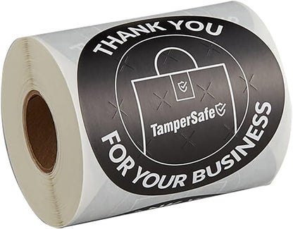 Angel's Peel Lounge Thank You Tamper Proof Stickers Roll — Tamper Evident Stickers for Delivery Bags, Drink Lids, Food Containers, Writable Seal Tape, Thank You Labels - 3x3in 250-COUNTS, BLACK, ROUND