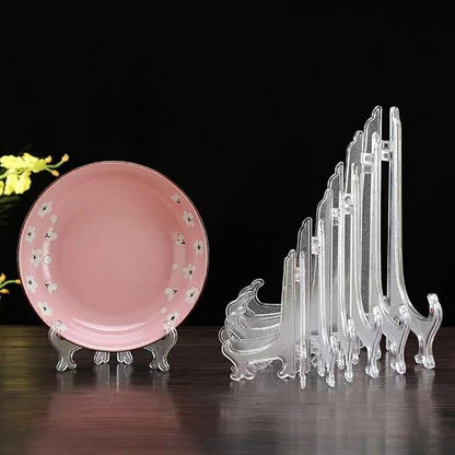 12 Pack 7 Inch Clear Plastic Easels or Stand/Plate Holders to Display Pictures or Other Items at Weddings, Plate Stands for Home Decoration, Birthdays, Tables