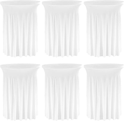 6 Pack Round Cocktail Tablecloth 32"x 43" Spandex Cocktail Table Skirt, Washable Stretch Fitted Table Covers for High Top Bar,Wedding,Party,Events (White)