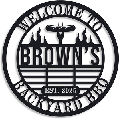 Personalized BBQ Grill Name Sign Custom Grill Sign Outdoor Kitchen Decor Grill Gifts for Dad Backyard BBQ Metal Sign BBQ Grill Sign Barbecue Outdoor Man Cave Decor