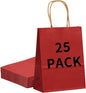 25 Pack Small 5.9x3.1x8.25 Inch Red Kraft Paper Gift Bags with Handles for Bulk Shopping, Retail, Craft, Party Favors, Wedding, Grocery & Sacks