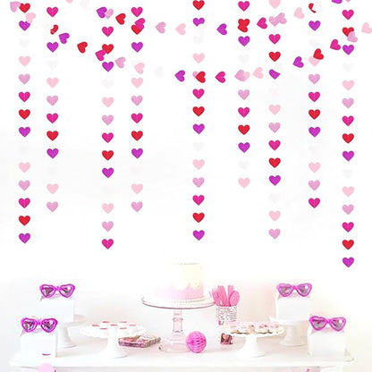 Purple Hot-Pink Red Party-Decoration Heart-Garland - 52ft Galentines Hanging Paper Streamers Banner, Proposal Anniversary Romantic Birthday Baby Shower Rustic Wedding Decor Hugfond