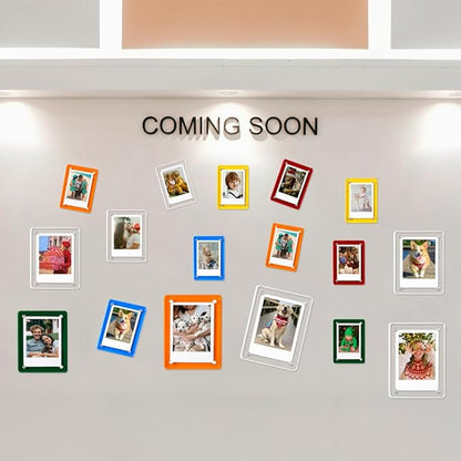 Acrylic Magnetic Refrigerator Picture Frames, 3x5 Inch Fridge Magnetic Mini Photo Frames Compatible with Polaroid Camera Photos for Refrigerator/Locker/Wall, Colorful 6 Pack