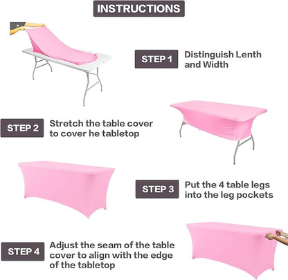IVAPUPU 4FT Table Cloth for Rectangular Fitted Events Stretch Pink Table Covers Washable Cover Spandex Tablecloth Protector for Party, Wedding, Cocktail, Banquet, Festival